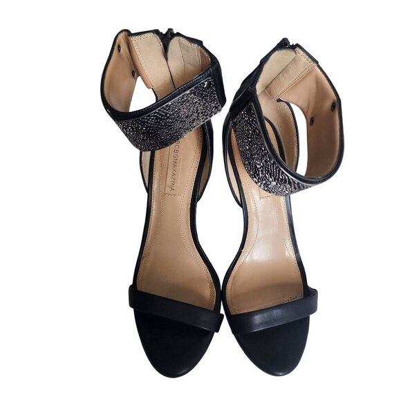 BCBG Maxazria Leather Stiletto Sandals With Cuff Ankle Strap Black Silver Size 9 - Picture 3 of 16